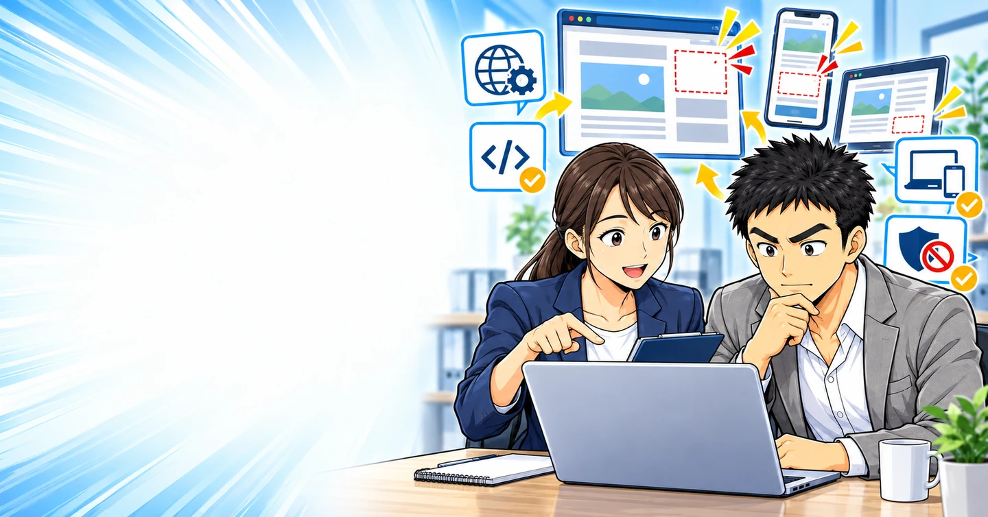 ブログに広告が表示されないとき、初心者は何から確認する?の解説イラスト