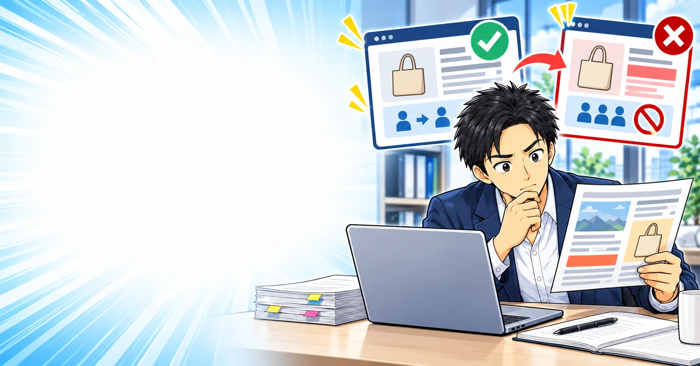 記事を更新しているのに、広告条件を確認していないのはなぜですか?の解説イラスト
