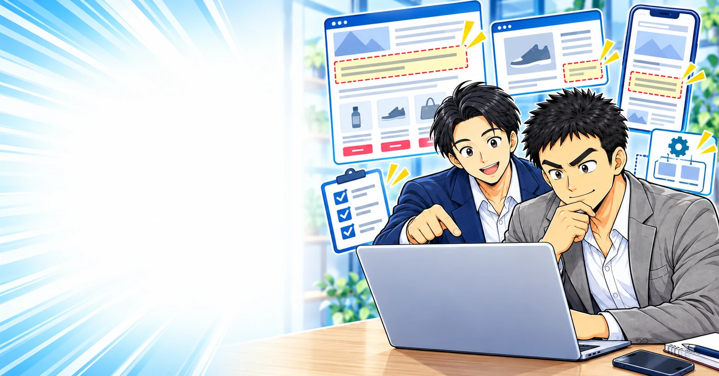 アフィリエイトの広告表記はどこに入れる?の解説イラスト