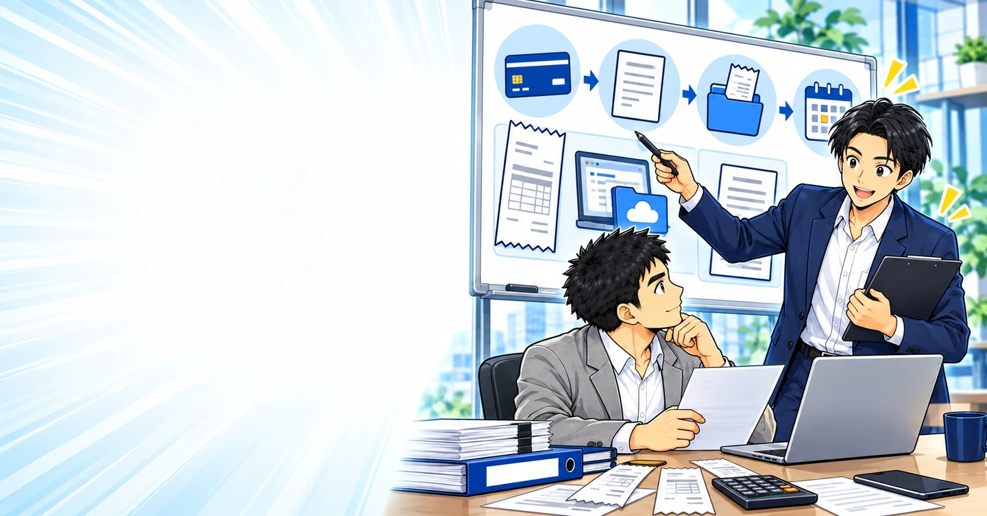 アフィリエイトに使うお金を記録するには？領収書と契約情報の整理方法の解説イラスト