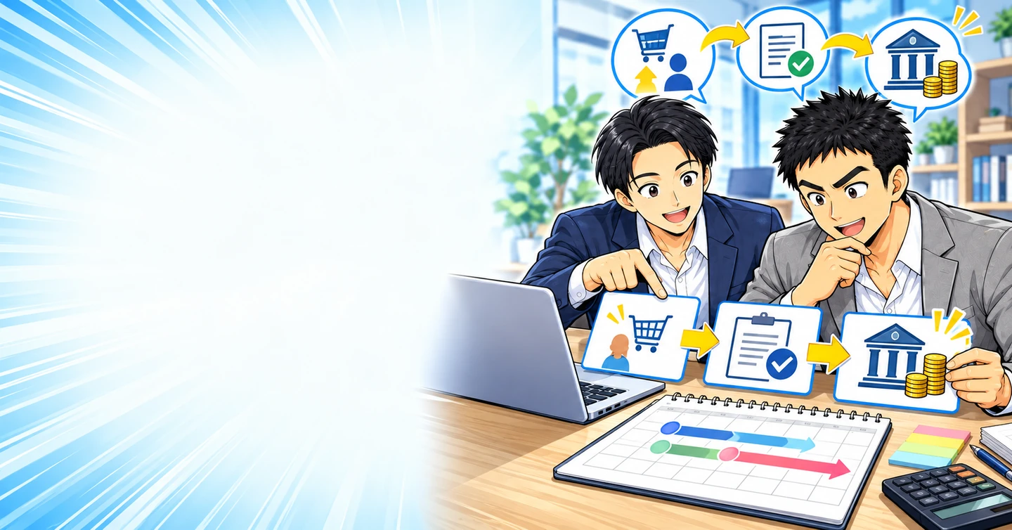 アフィリエイト報酬はいつ振り込まれる?発生から入金までの流れの解説イラスト