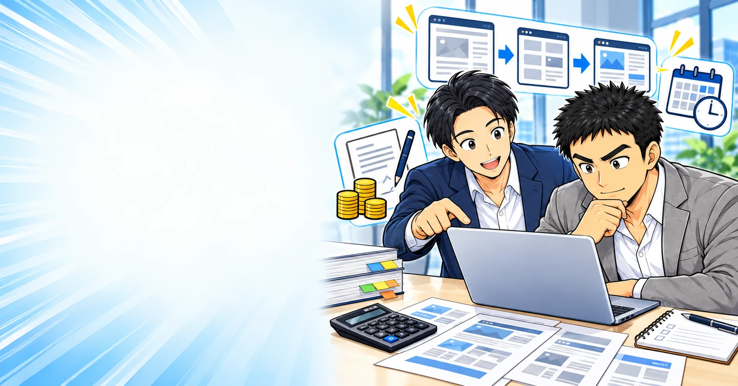 アフィリエイトサイト制作の費用と期間の解説イラスト