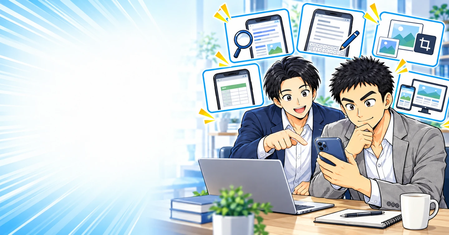 スマホだけでアフィリエイトはできる？実際の作業ごとに向き不向きを確認の解説イラスト