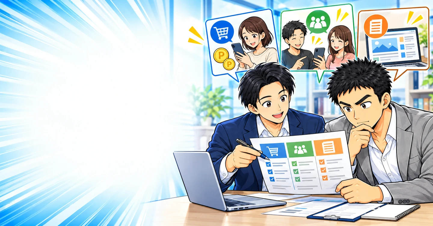 アフィリエイトとポイ活は何が違う?自分の利用と他人への紹介を整理の解説イラスト