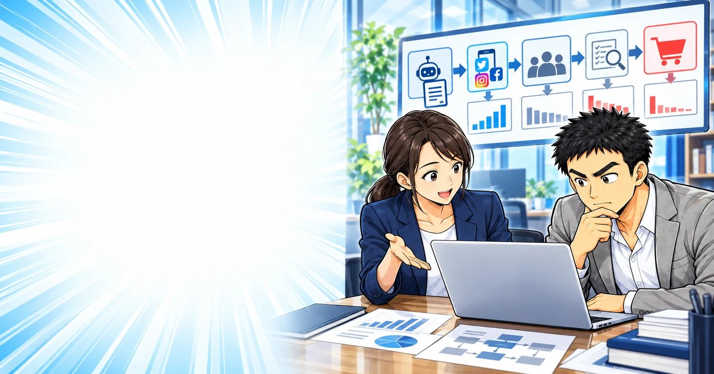 AIで記事を書いてSNSへ自動投稿。それで稼げると思っているの?の解説イラスト