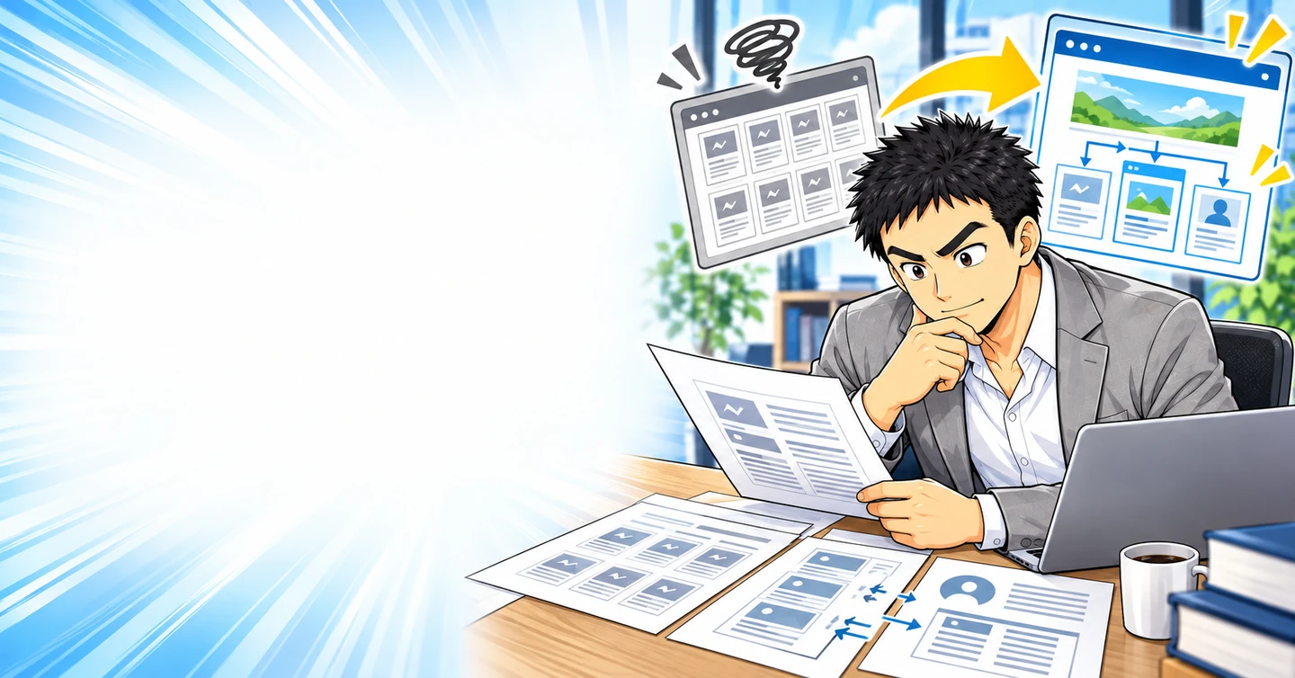 記事の集合体を作るのか、収益を生むメディアを作るのかの解説イラスト