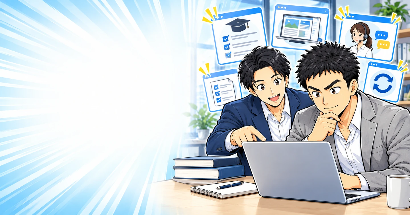 アフィリエイト教材を買う前に確認したい対象者と学習内容の解説イラスト
