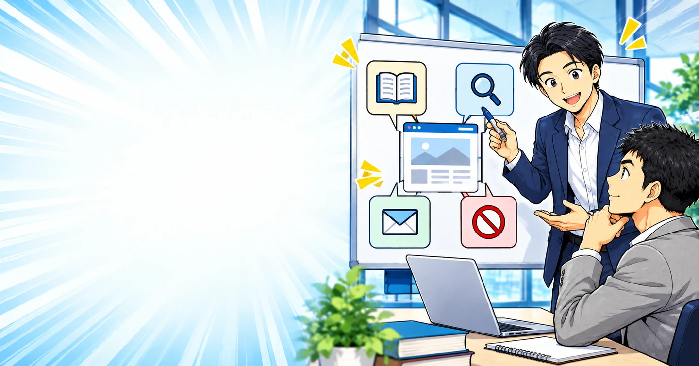 ブログの「運営方針」は何を書く？読者との約束を伝えるページの作り方の解説イラスト