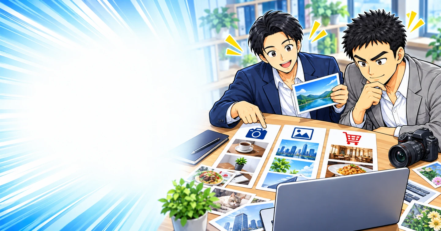 ブログの写真や素材にいくらかける？自作・無料・有料の使い分けの解説イラスト