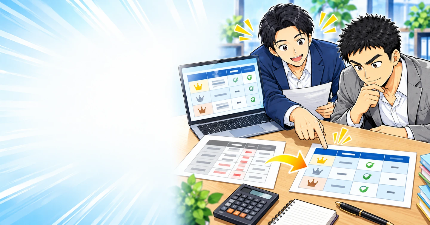ブログの表は何を並べれば分かりやすい?比較項目と単位のそろえ方の解説イラスト