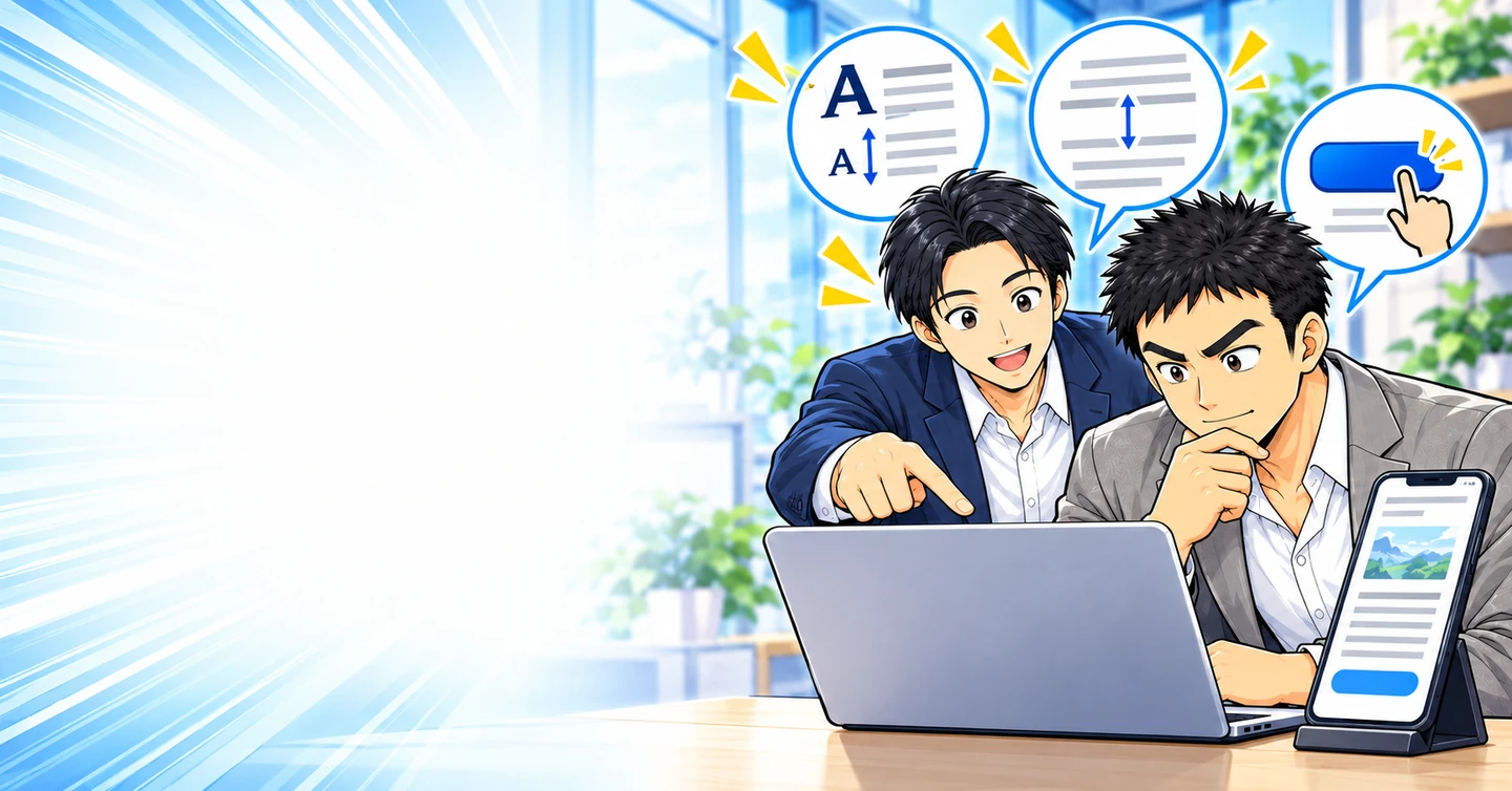 ブログの文字サイズや行間はどう決める？スマホで読みやすさを確かめる方法の解説イラスト