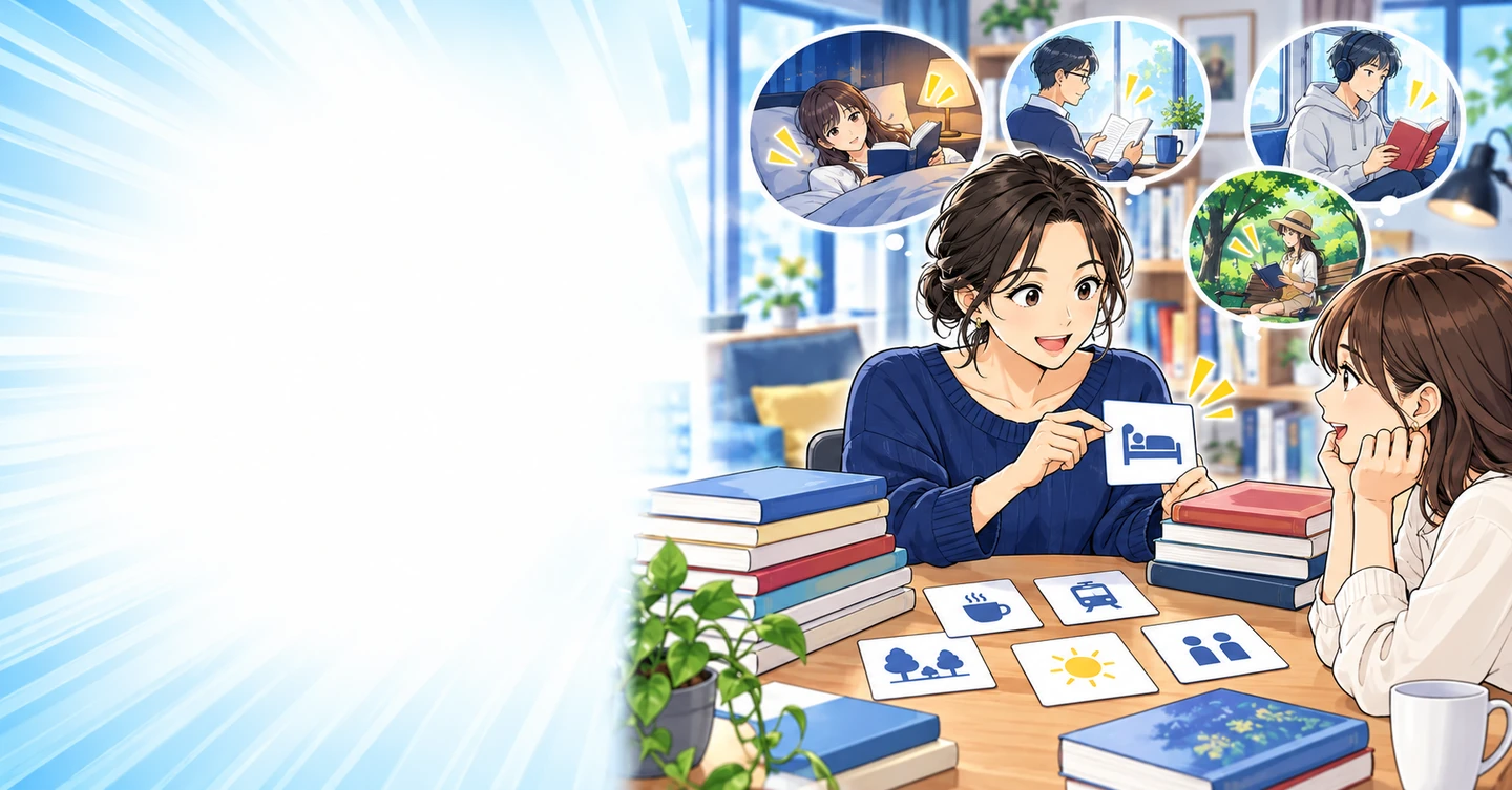 読書感想が苦手でも、本を選ぶ手助けはできるの解説イラスト