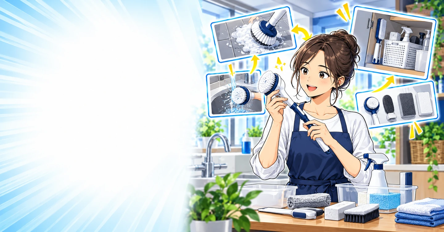 掃除道具を試すのが好きな人が、比較を読み物に変える方法の解説イラスト