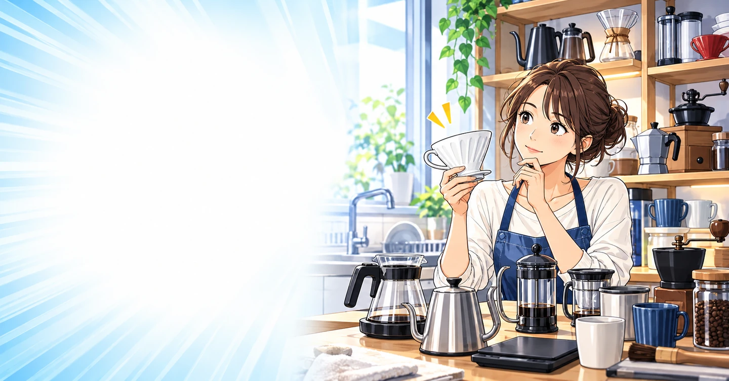 コーヒー器具を増やしすぎた人の、買う前に知りたかった話の解説イラスト