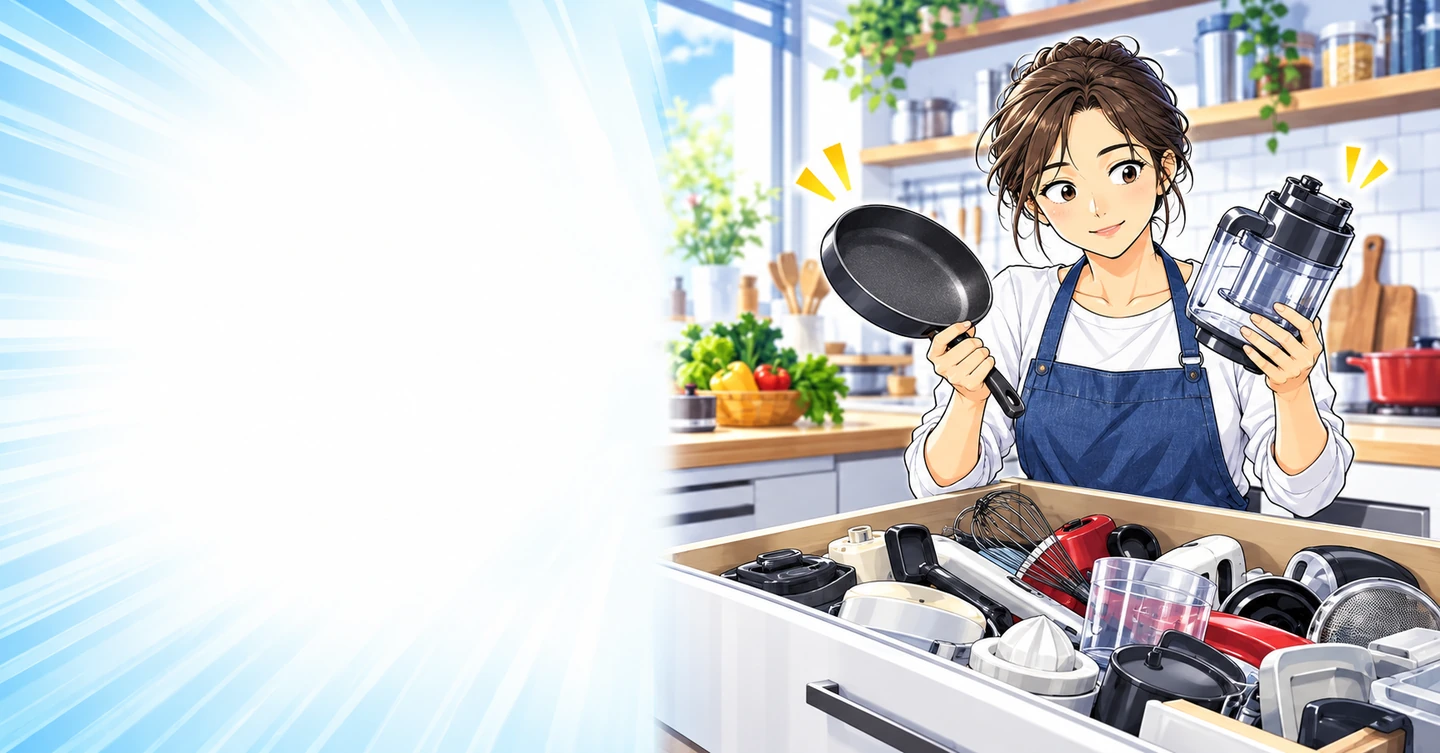 使わなくなった調理器具の引き出しに、書ける話が詰まっているの解説イラスト