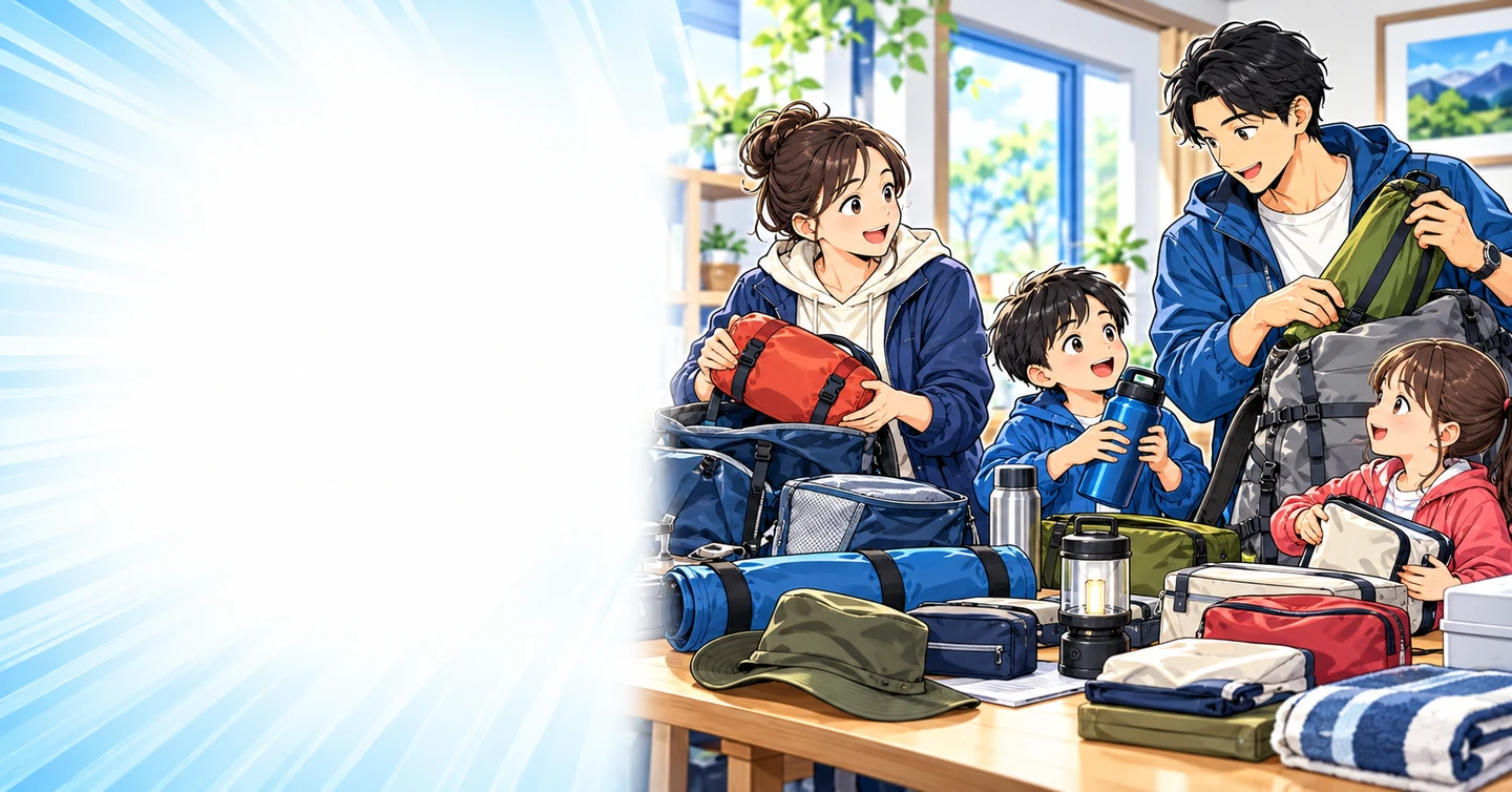 家族とのアウトドアで、楽しさより荷物が増えた日の記録を残そうの解説イラスト