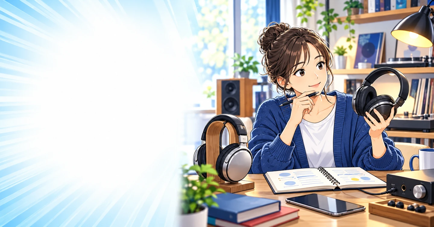 音の好みを言葉にするには?オーディオ好きの比較メモの作り方の解説イラスト