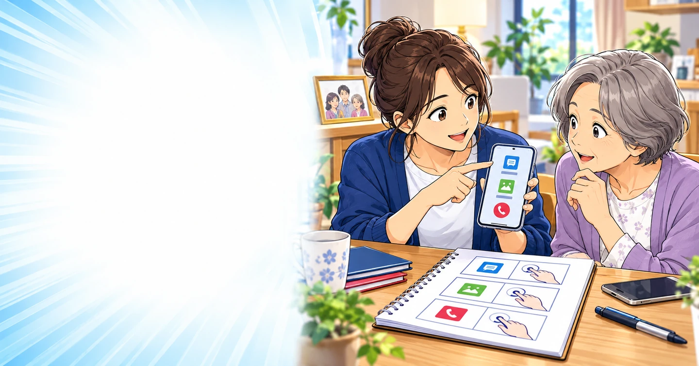 家族のスマホ相談係になっている人が、説明を一か所に残すにはの解説イラスト