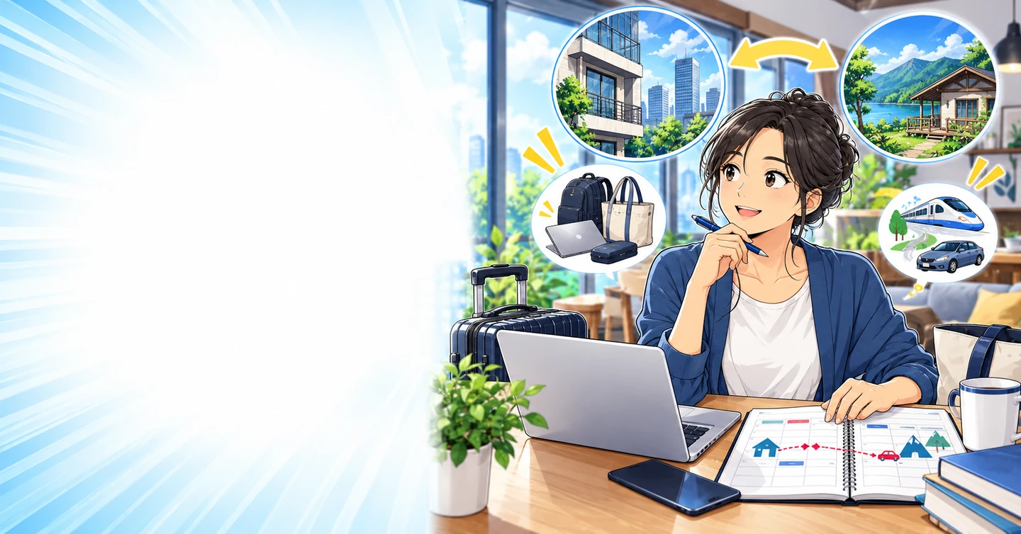 二拠点生活に憧れる前に、移動する一週間を設計してみるの解説イラスト