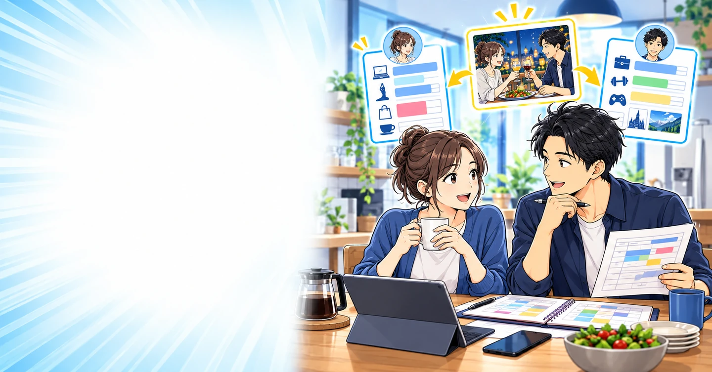 夫婦で別々の休日を過ごすのが当たり前になったら、働き方を話してみるの解説イラスト