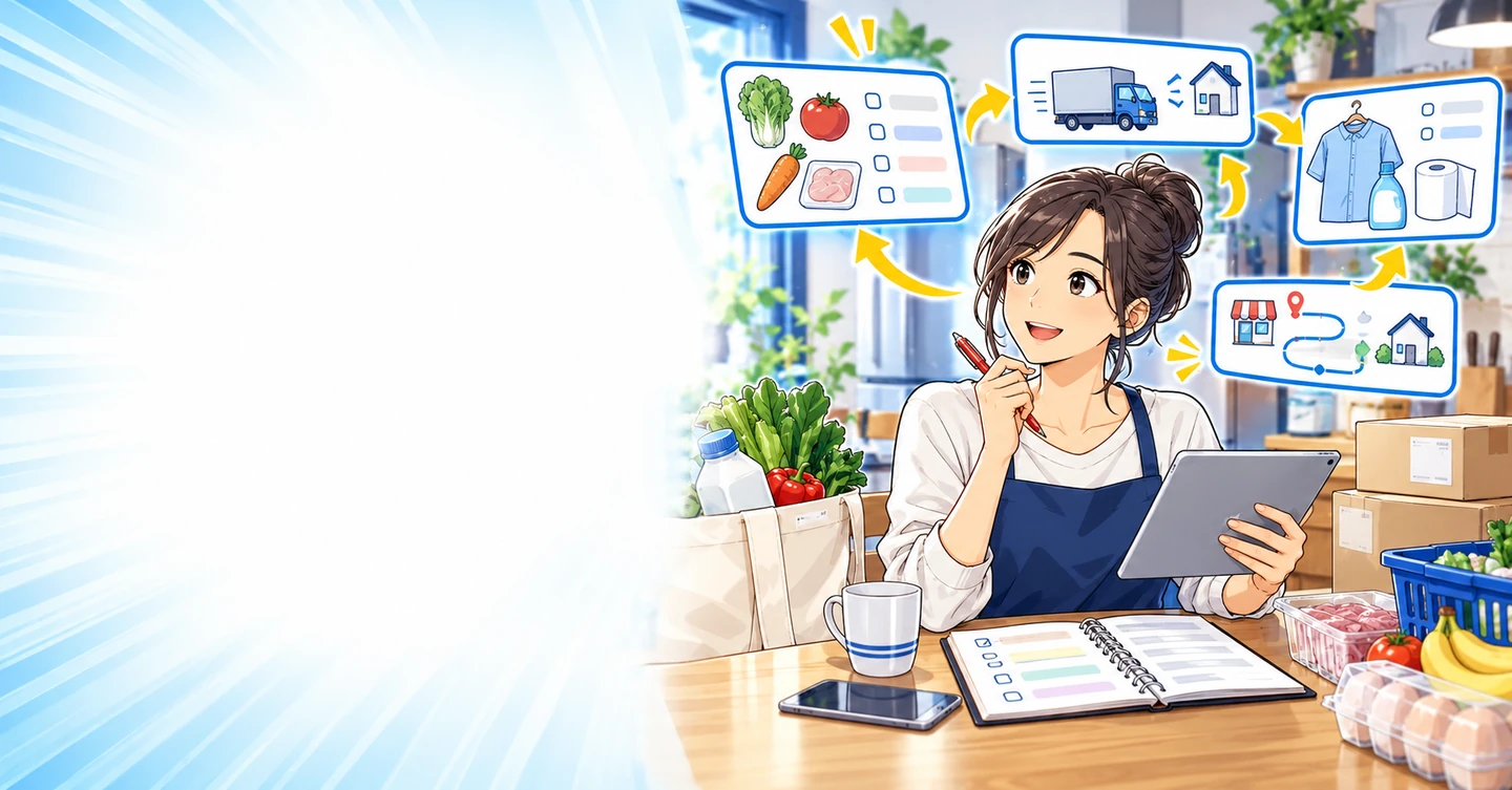 買い物や手配をいつも任される人の、段取りを情報に変える方法の解説イラスト