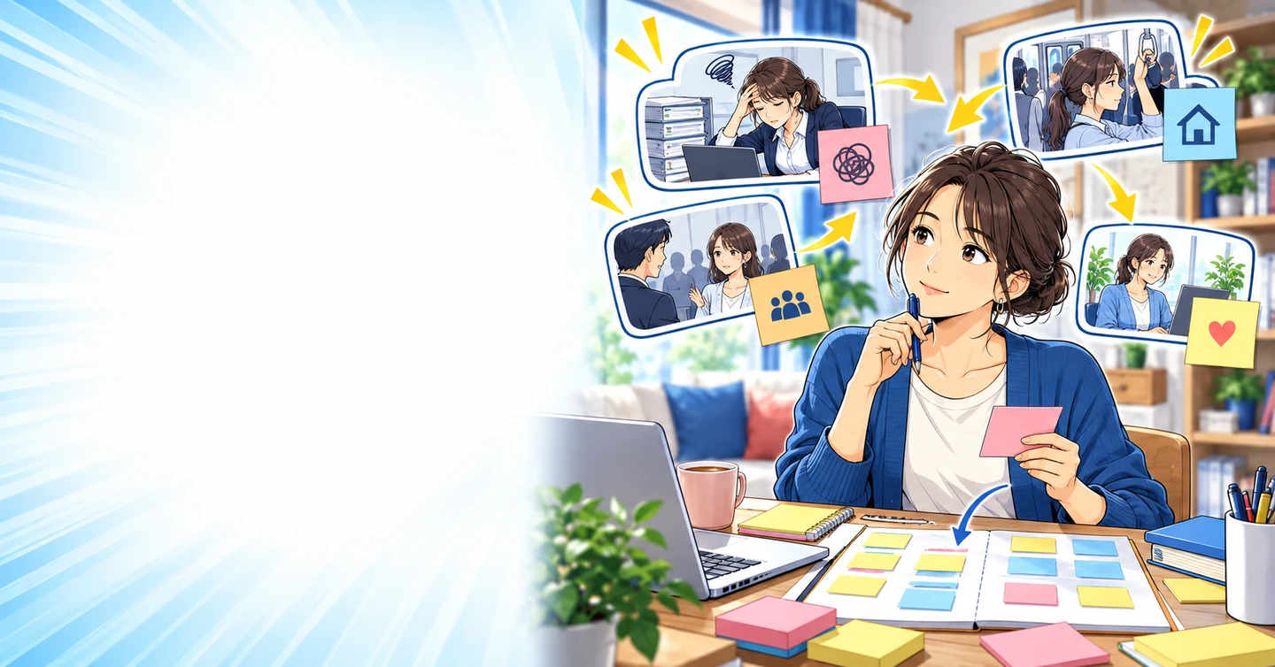 やりたい仕事が見つからない人へ｜嫌だった場面から条件を探すの解説イラスト