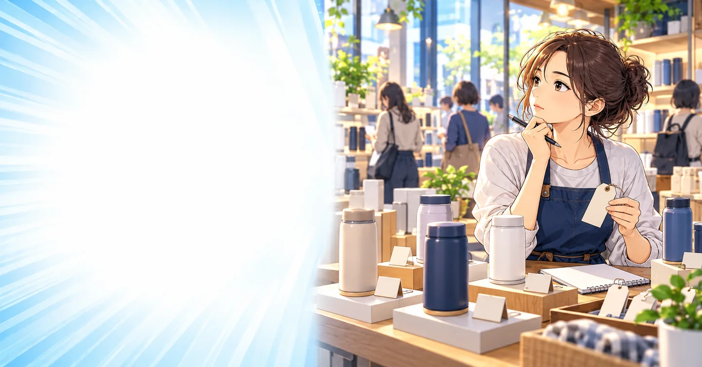 売れた翌週、似た商品がずらり｜物販の「まねされない強み」はどこにある？の解説イラスト