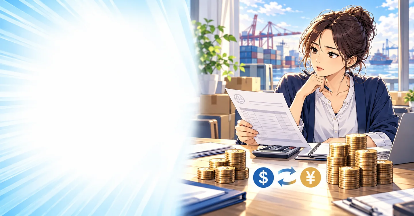 同じ一万ドルなのに、仕入れ代が十万円増えた|為替に削られる物販の利益の解説イラスト