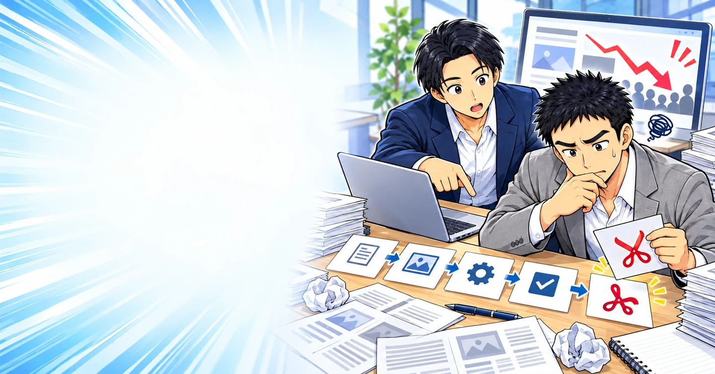 制作費を削り続けた結果、誰にも読まれないサイトが完成するの解説イラスト