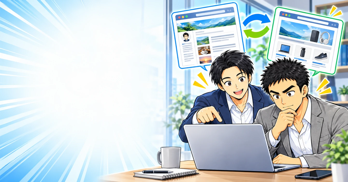 今ある日記ブログでアフィリエイトを始める?別サイトを作る?の解説イラスト