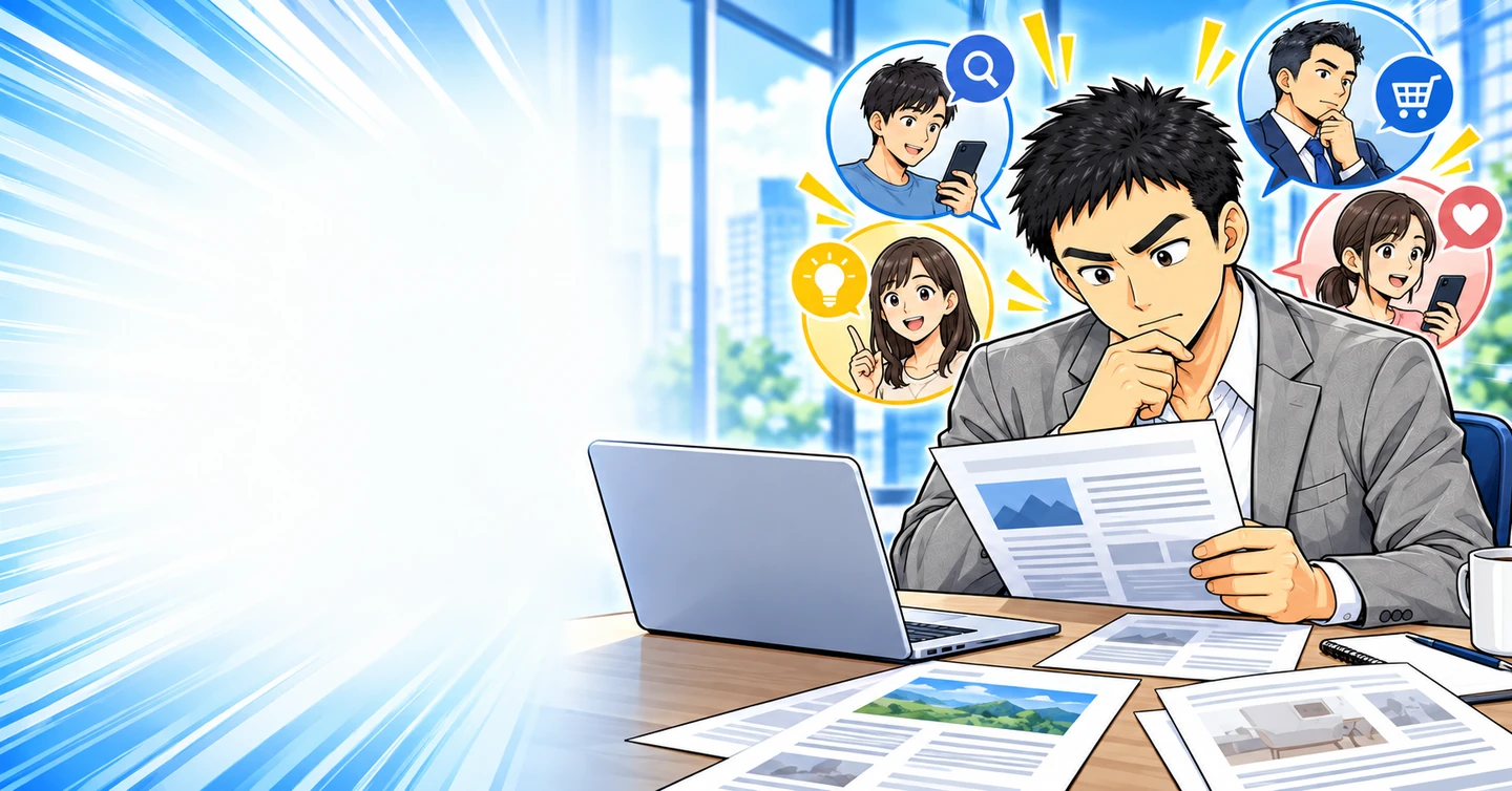 キーワードだけ渡して記事を発注する会社が、成果を出せない理由の解説イラスト
