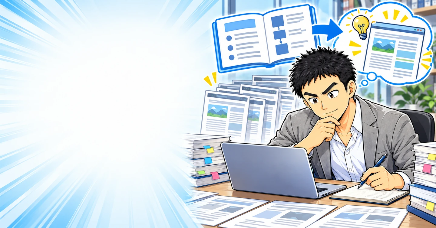 マニュアルを渡せば誰でも同じ記事を書ける?そんな記事は誰にも刺さらないの解説イラスト