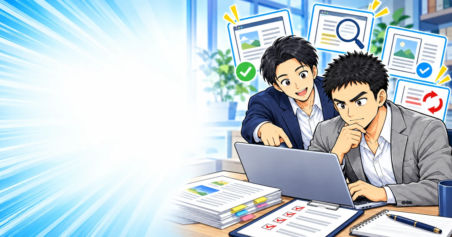 外注記事の検収方法|納品原稿の確認項目と差し戻しの伝え方の解説イラスト