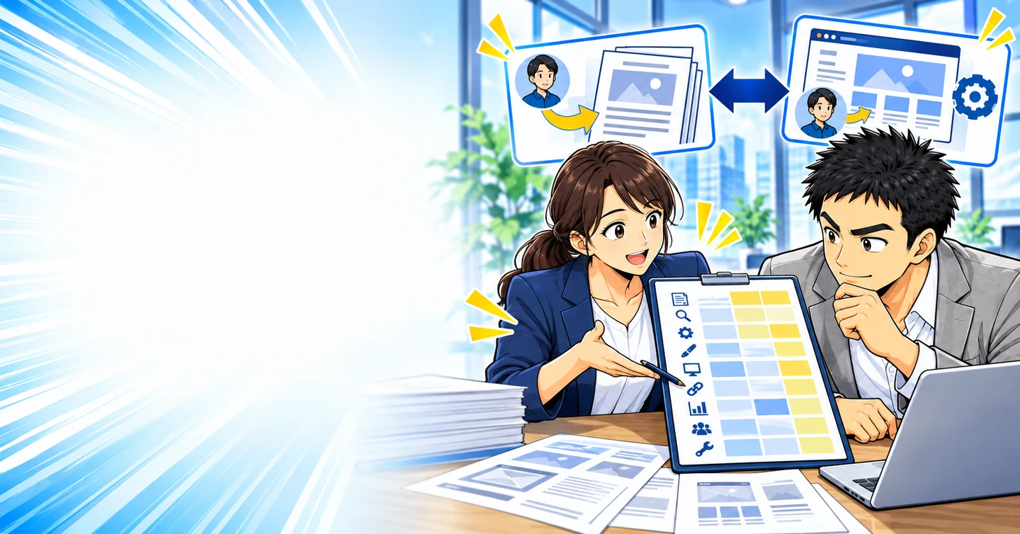 記事だけ頼む？サイトごと頼む？初心者が外注範囲を整理する方法の解説イラスト