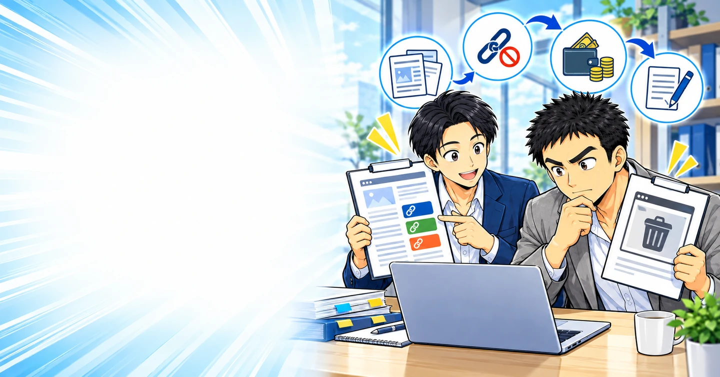 アフィリエイトをやめるとき広告リンクはどうする？終了前の確認事項の解説イラスト