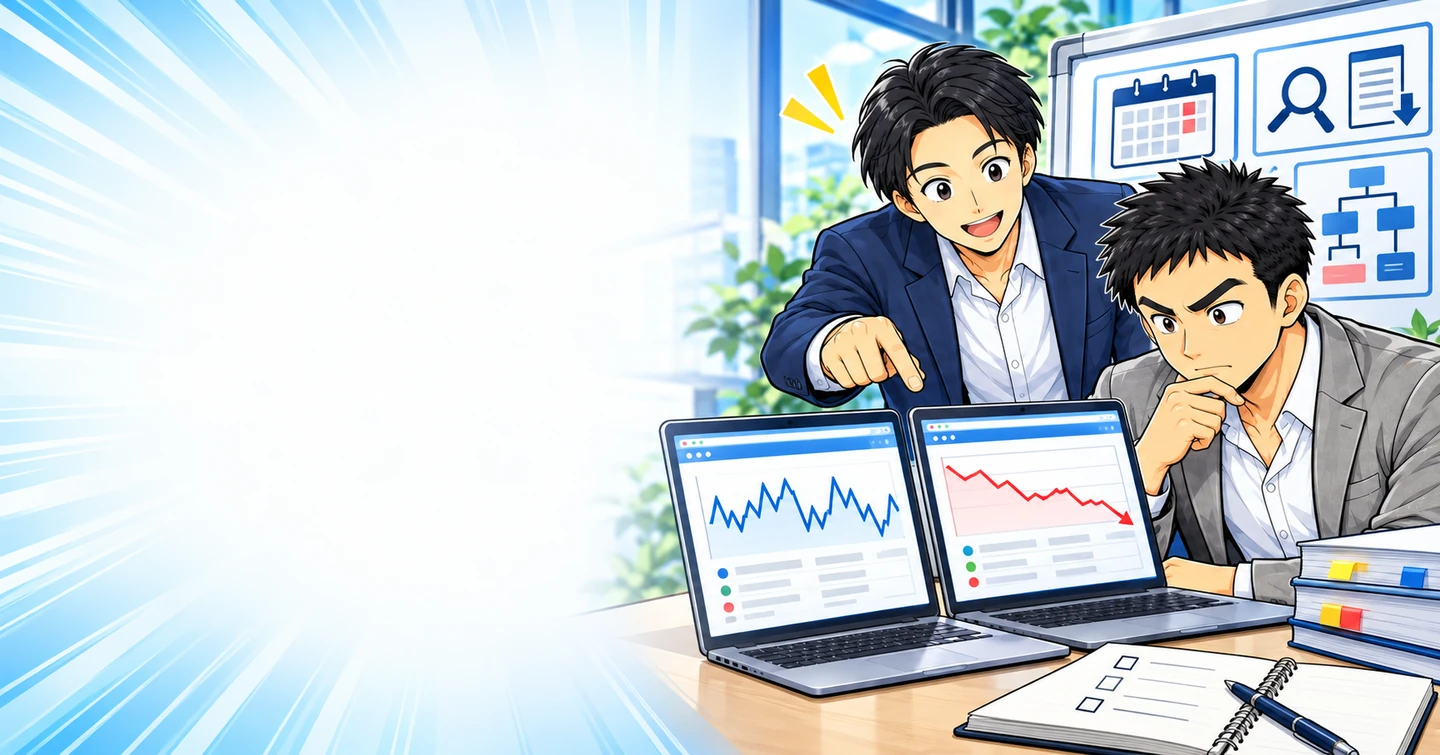 Googleの順位変動に振り回されるだけの運営になっていませんか?の解説イラスト