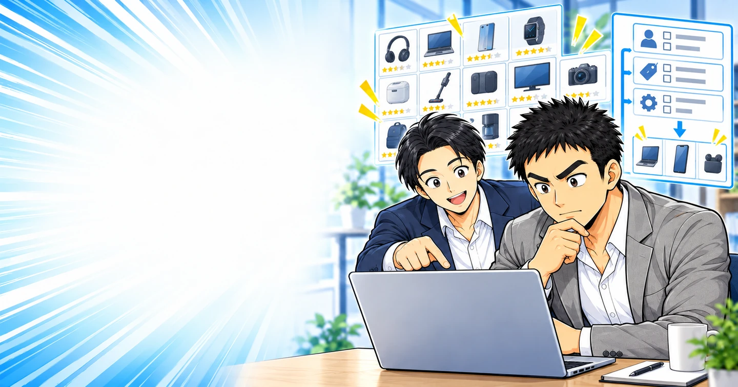 おすすめ商品を並べるだけでは、読者は何も選べないの解説イラスト