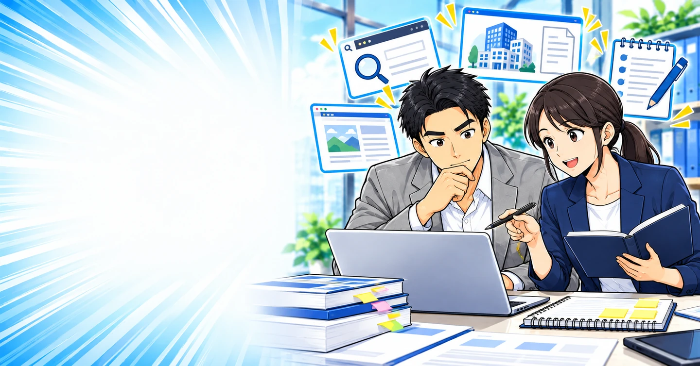 ブログ記事を書く前に資料を集めるには？公式情報の探し方とメモの残し方の解説イラスト