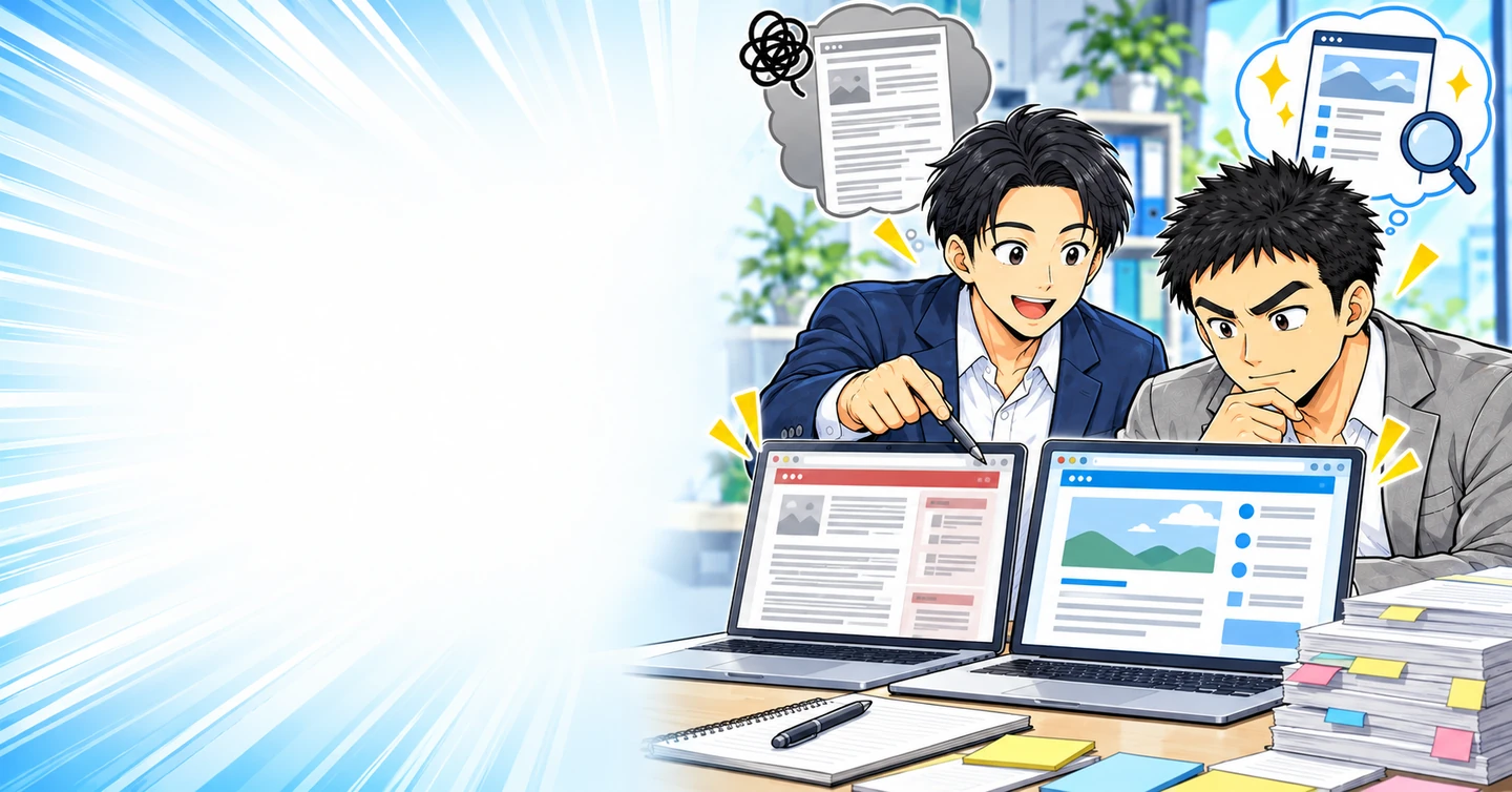 順位が下がるたびにリライトする。その改善に根拠はありますか?の解説イラスト