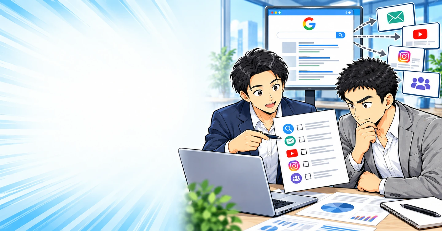 Googleだけに頼るサイトは、集客事業として完成していないの解説イラスト