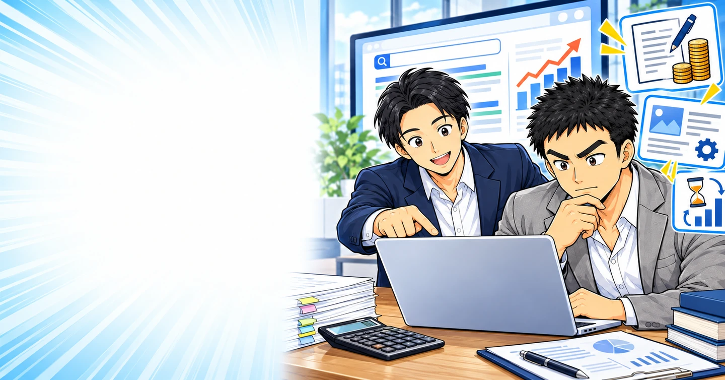 SEOは無料の集客方法ではない。時間と制作費を先に払っているの解説イラスト
