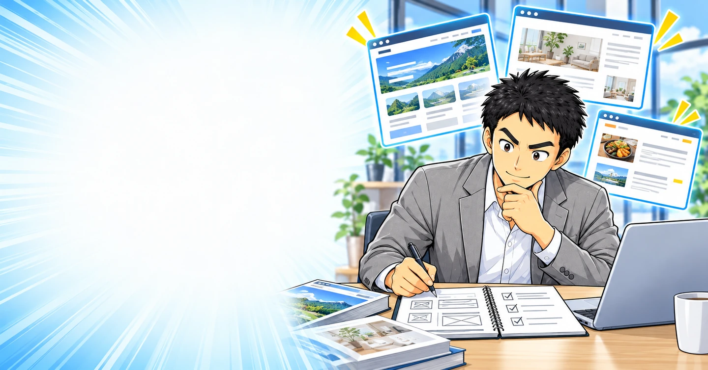 ブログ制作の打ち合わせで好みを伝えるには？参考サイトの使い方の解説イラスト