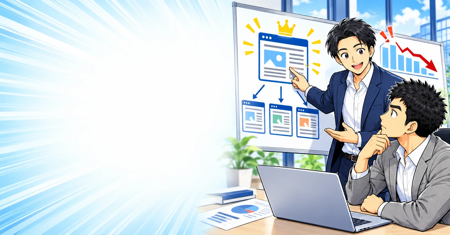 一つの売れ筋記事に依存するサイトは、突然売上を失うの解説イラスト