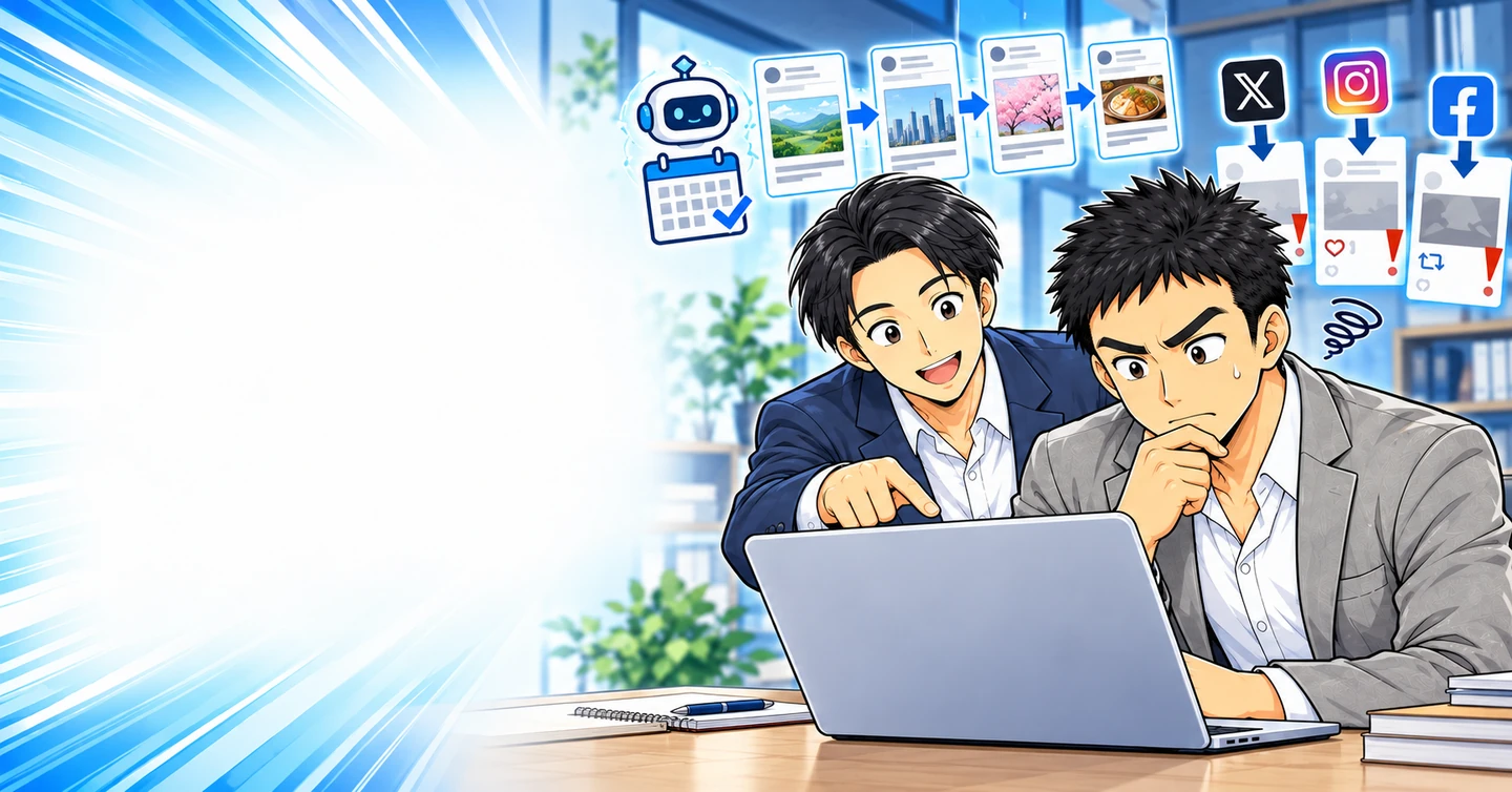 SNSへ毎日自動投稿しても、誰にも読まれない理由の解説イラスト
