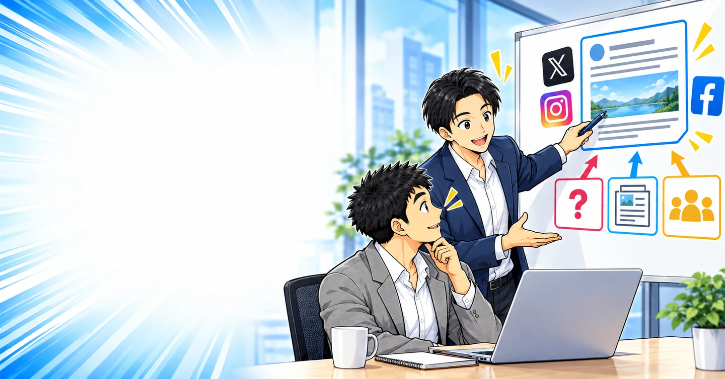 ブログ記事をSNSで紹介するとき何を書く?内容が伝わる投稿文の作り方の解説イラスト