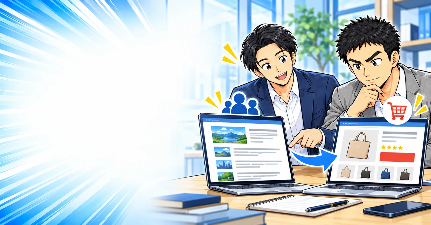 読者を集める記事と、商品を売る記事はまったく別物ですの解説イラスト