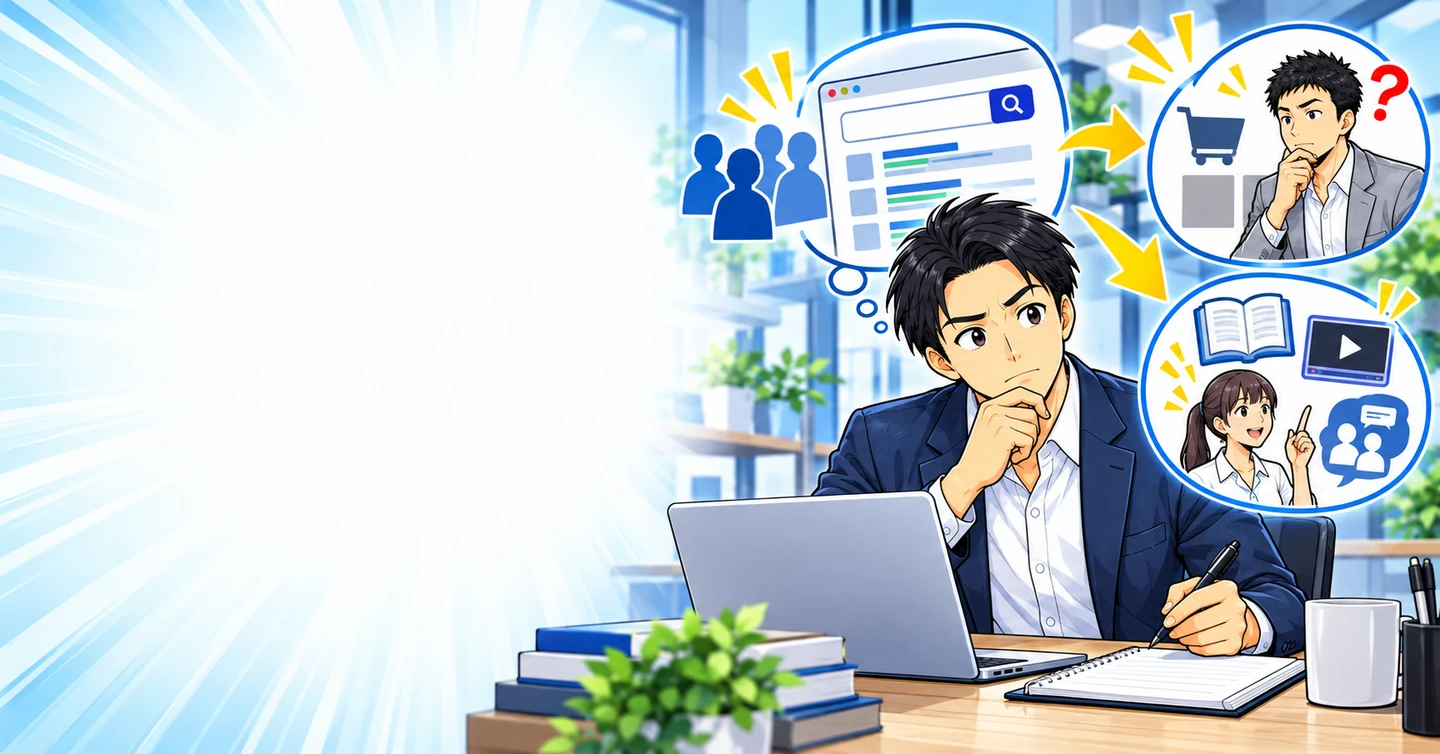 検索需要はある。でも売る商品がない。そのサイトをどう収益化しますか?の解説イラスト