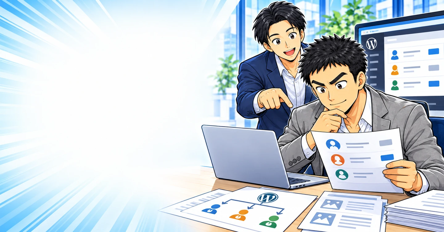 WordPressの権限を外注先に渡す方法の解説イラスト